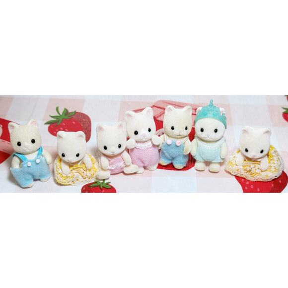 Vtg Sylvanian Families 10 Silk Cat Figures Baby Twins Kitten Calico Critters Lot - Picture 10 of 14